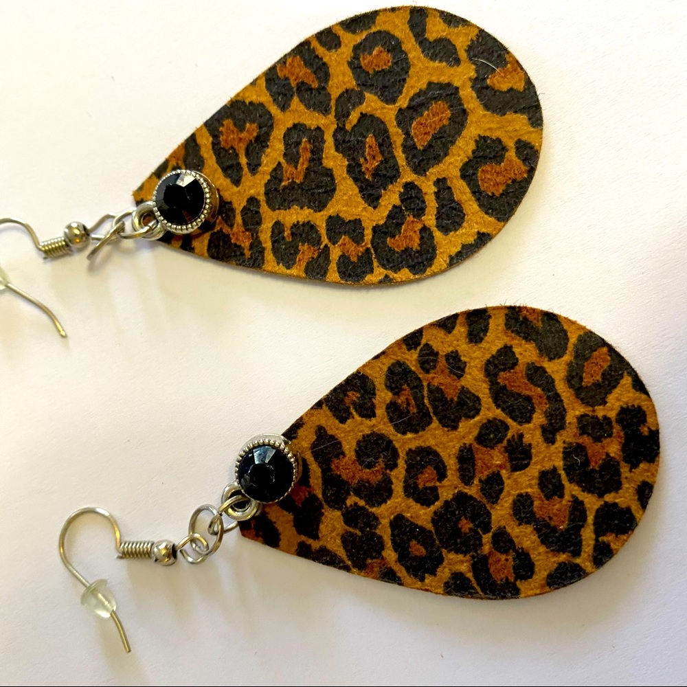 Leopard Print Leather Dangle Earrings